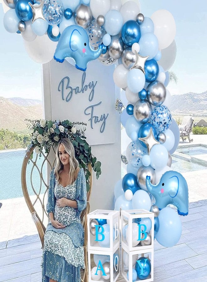 Golray 155pcs Elephant Baby Shower Decorations for Boy, Boxes with Letters/ Blue Balloon Garland Kit/ Backdrop/ Tablecloth/ Star, Elephant Kid Birthday Party Supplies Baby Boy Shower Decor - Image 4