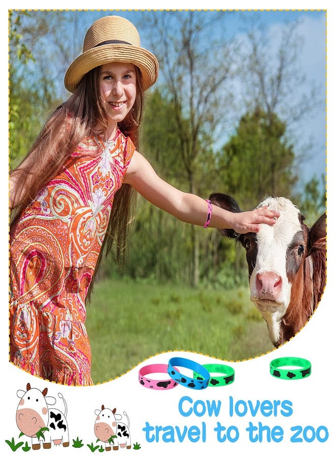Zhanmai 36 Cow Print Rubber Bracelets Silicone Cow Print Bracelets Cute Cow Animal Print Wristband for Baby over 3 years old Shower Cute Farm Party, White Pink Blue Green - Image 3