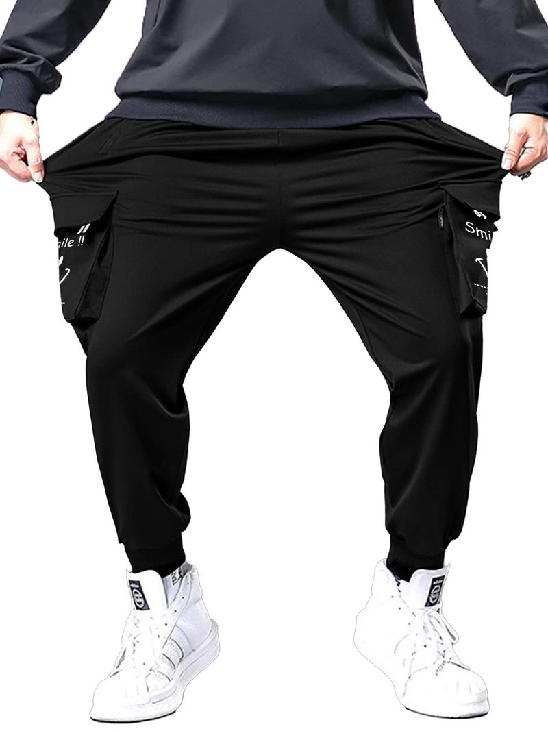 Jump Cuts Mens Cargo || Printed Polyester Track Pant || Black and White || Loose Fit Mid Rise Trackpant, Medium - Image 4