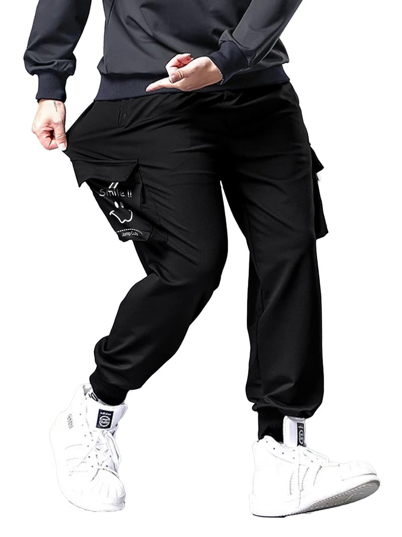 Jump Cuts Mens Cargo || Printed Polyester Track Pant || Black and White || Loose Fit Mid Rise Trackpant, Medium - Image 3