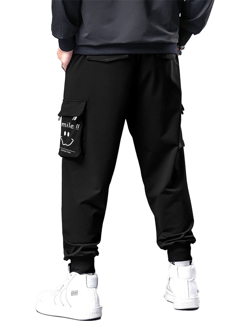 Jump Cuts Mens Cargo || Printed Polyester Track Pant || Black and White || Loose Fit Mid Rise Trackpant, Medium - Image 2