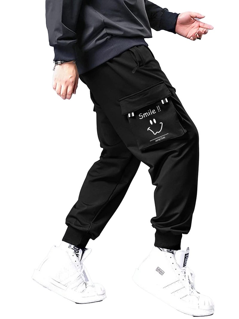 Jump Cuts Mens Cargo || Printed Polyester Track Pant || Black and White || Loose Fit Mid Rise Trackpant, Medium - Image 1