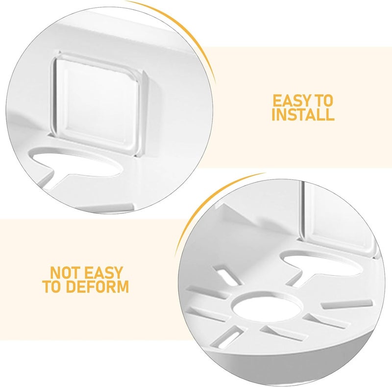 Wall Mount Shelf for Monitor Bracket, White Round No-Drill Adhesive Mini Shelf for Bathroom Storage, Space-Saving Wall Organizer for Small Items - Image 4