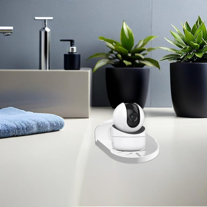 Wall Mount Shelf for Monitor Bracket, White Round No-Drill Adhesive Mini Shelf for Bathroom Storage, Space-Saving Wall Organizer for Small Items - Image 2
