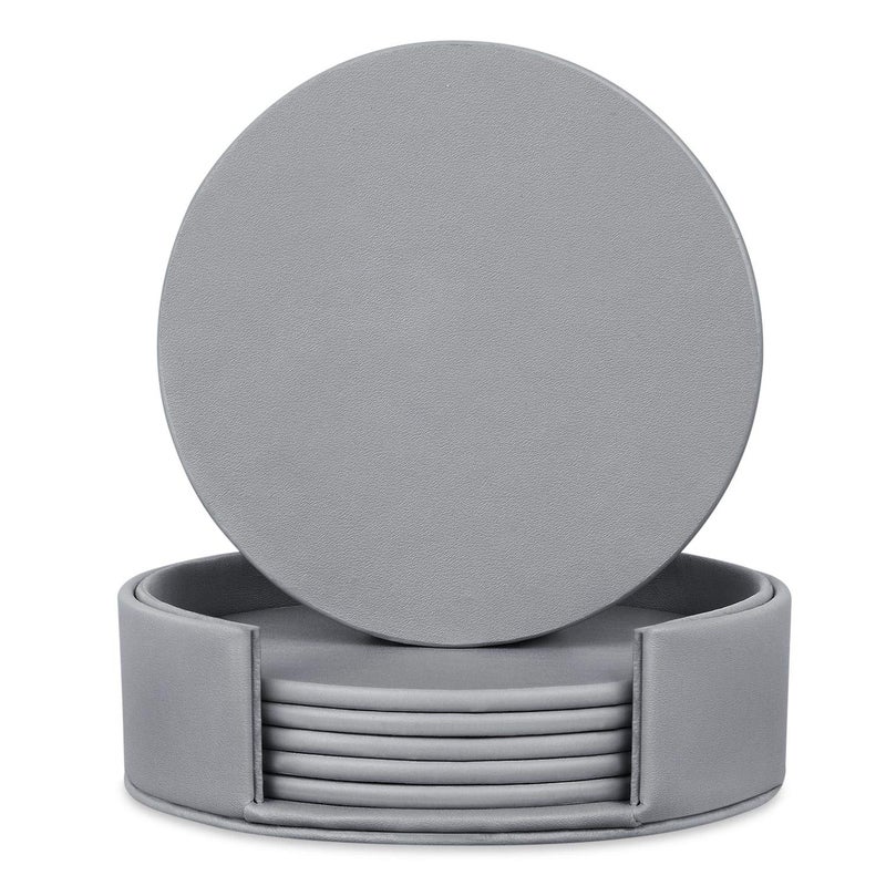 Hoopoton 6 Pieces Grey Coasters, Coasters for Drinks with a Holder Cup Mat Pad Protect Furniture from Coffee or Tea Marks(Grey, Round) - Image 1