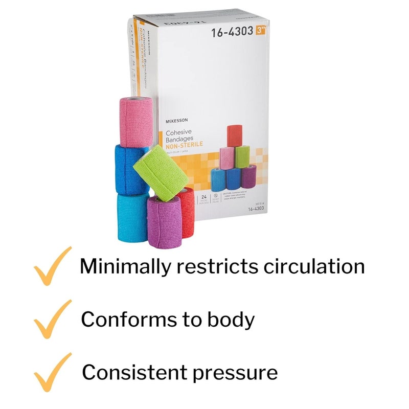 McKesson Elastic Cohesive Bandage MultiColor NonSterile 3 in x 5 yds 1 Count 24 Packs 24 Total - Image 3