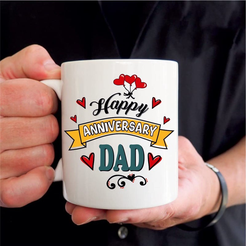 PICRAZEE "Happy Anniversary Mom Dad for Parents | Mother Father (2 pc12”x12” Satin Cushion with Filler, 2pc Coffee Mug & 2pc Fridge Magnet) - Image 4