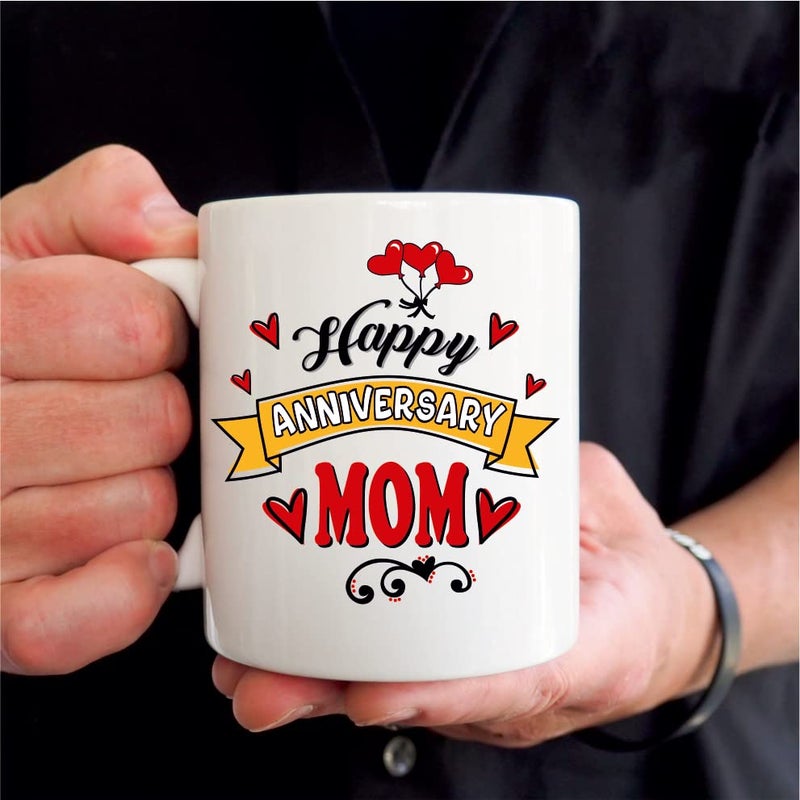 PICRAZEE "Happy Anniversary Mom Dad for Parents | Mother Father (2 pc12”x12” Satin Cushion with Filler, 2pc Coffee Mug & 2pc Fridge Magnet) - Image 5