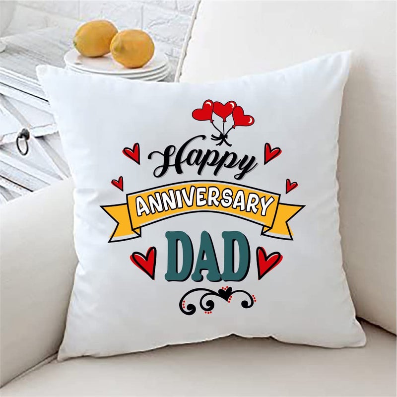 PICRAZEE "Happy Anniversary Mom Dad for Parents | Mother Father (2 pc12”x12” Satin Cushion with Filler, 2pc Coffee Mug & 2pc Fridge Magnet) - Image 2