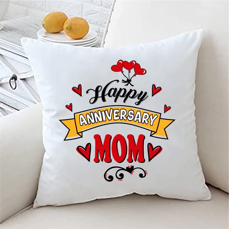 PICRAZEE "Happy Anniversary Mom Dad for Parents | Mother Father (2 pc12”x12” Satin Cushion with Filler, 2pc Coffee Mug & 2pc Fridge Magnet) - Image 3