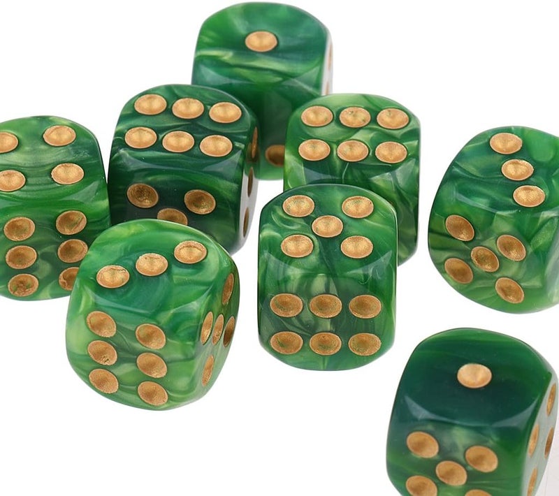 klarako 10pcs/Pack 6 sided Dice Translucent Acrylic Dice Game  Green Yellow, 16mm - Image 2
