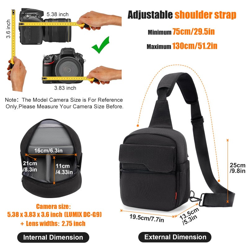 Cwatcun Camera Sling Bag Compact Small Camera Case, Waterproof Canvas Crossbody Camera Bag with Rain Cover, Travel Photography Bag for Canon, Nikon, Sony, Fuji DSLR/SLR/Mirrorless Cameras, Lens - Image 3
