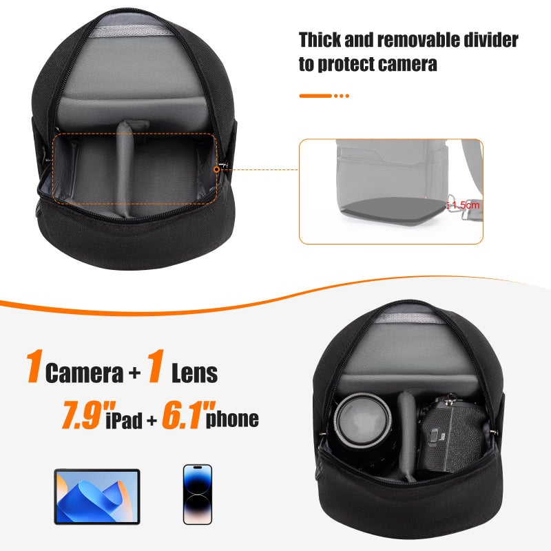 Cwatcun Camera Sling Bag Compact Small Camera Case, Waterproof Canvas Crossbody Camera Bag with Rain Cover, Travel Photography Bag for Canon, Nikon, Sony, Fuji DSLR/SLR/Mirrorless Cameras, Lens - Image 4