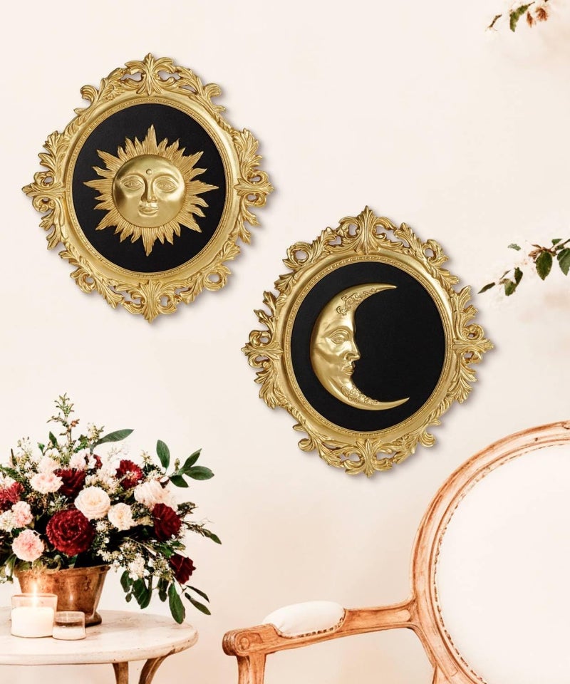 Putuo Decor Baroque Sun Moon Wall Decor Set, 2-Piece 3D Ovals Gold Resin Relief on Black Backing, Vintage Celestial Accent Wall Hanging Art for Living Room Bedroom Entryway Gallery - Image 4