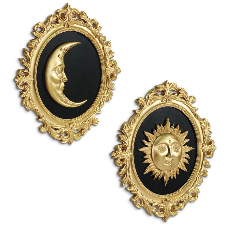 Putuo Decor Baroque Sun Moon Wall Decor Set, 2-Piece 3D Ovals Gold Resin Relief on Black Backing, Vintage Celestial Accent Wall Hanging Art for Living Room Bedroom Entryway Gallery - Image 1