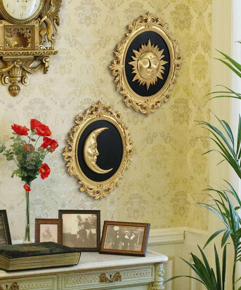 Putuo Decor Baroque Sun Moon Wall Decor Set, 2-Piece 3D Ovals Gold Resin Relief on Black Backing, Vintage Celestial Accent Wall Hanging Art for Living Room Bedroom Entryway Gallery - Image 5