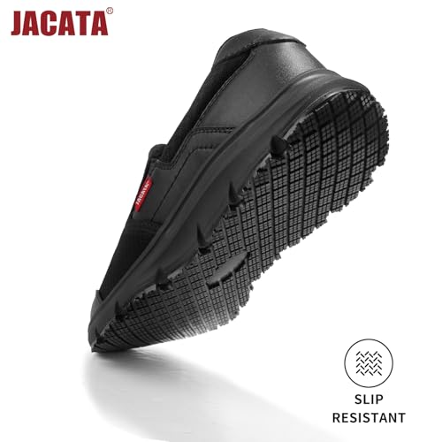 Jacata Non Slip Black Work Shoes for Men Food Service Mens Water Slip Resistant Leather Slip on Chef Walking Shoes for Restaurant Kitchen Sneakers(Size 9) - Image 3