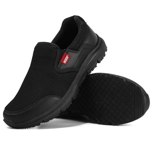 Jacata Non Slip Black Work Shoes for Men Food Service Mens Water Slip Resistant Leather Slip on Chef Walking Shoes for Restaurant Kitchen Sneakers(Size 9) - Image 1