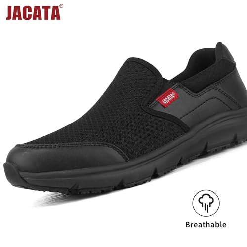 Jacata Non Slip Black Work Shoes for Men Food Service Mens Water Slip Resistant Leather Slip on Chef Walking Shoes for Restaurant Kitchen Sneakers(Size 9) - Image 4