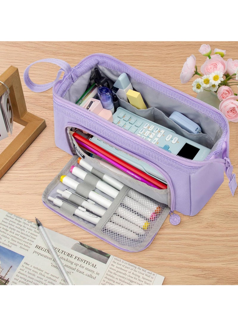 AUTOYSUR Pencil Case Large Capacity Pencil Pouch Handheld Pen Bag Cosmetic Gift for Office School Teen Girl Boy Men Women Adult (Purple)  - Image 2