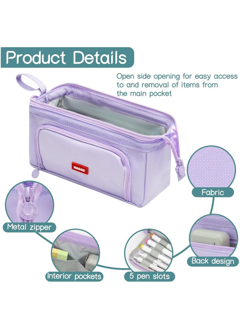 AUTOYSUR Pencil Case Large Capacity Pencil Pouch Handheld Pen Bag Cosmetic Gift for Office School Teen Girl Boy Men Women Adult (Purple)  - Image 3