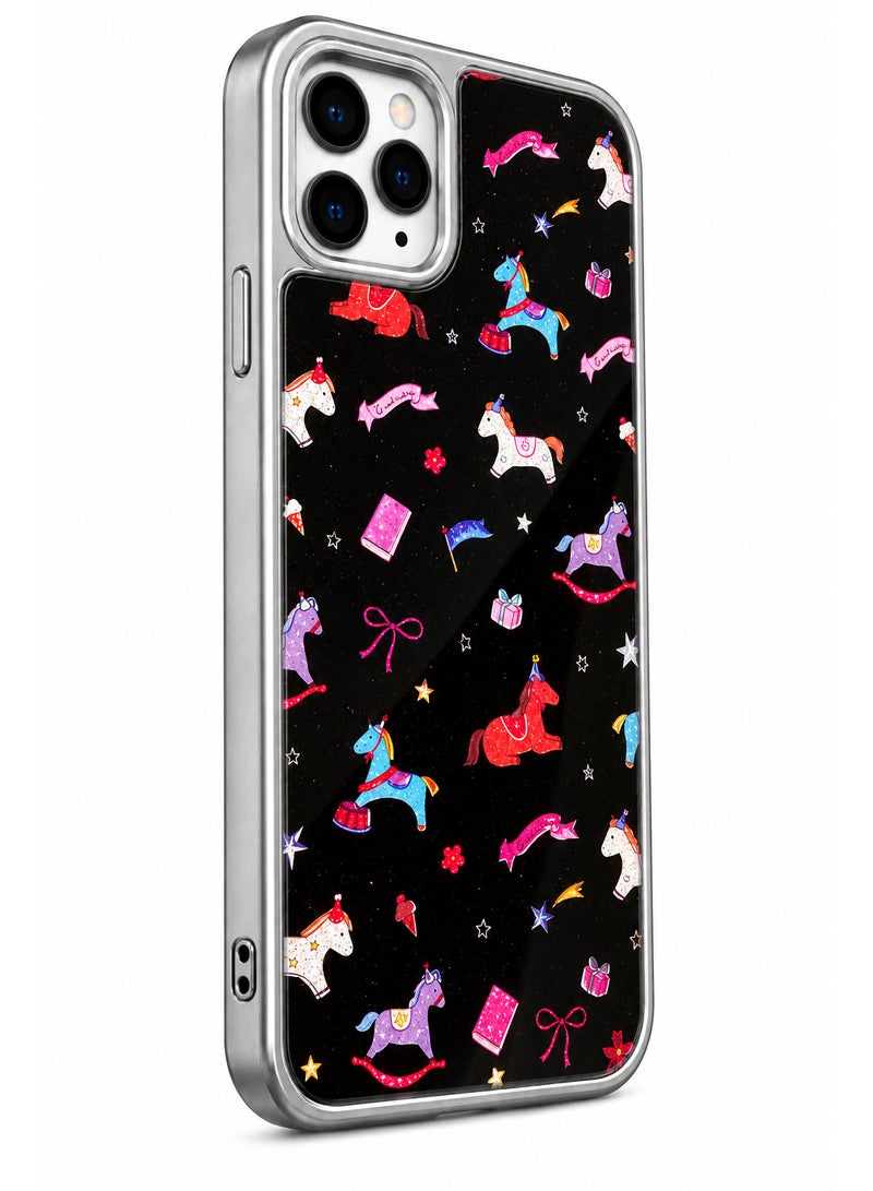 UNICORN Protective case compatible with iPhone 11 Pro Max, featuring various designs, a glossy-finish frame, and a carbon fiber-patterned back—stylish and modern protection. - Image 3