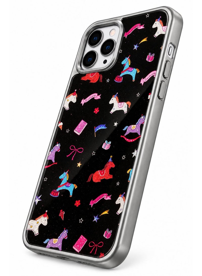 UNICORN Protective case compatible with iPhone 11 Pro Max, featuring various designs, a glossy-finish frame, and a carbon fiber-patterned back—stylish and modern protection. - Image 2