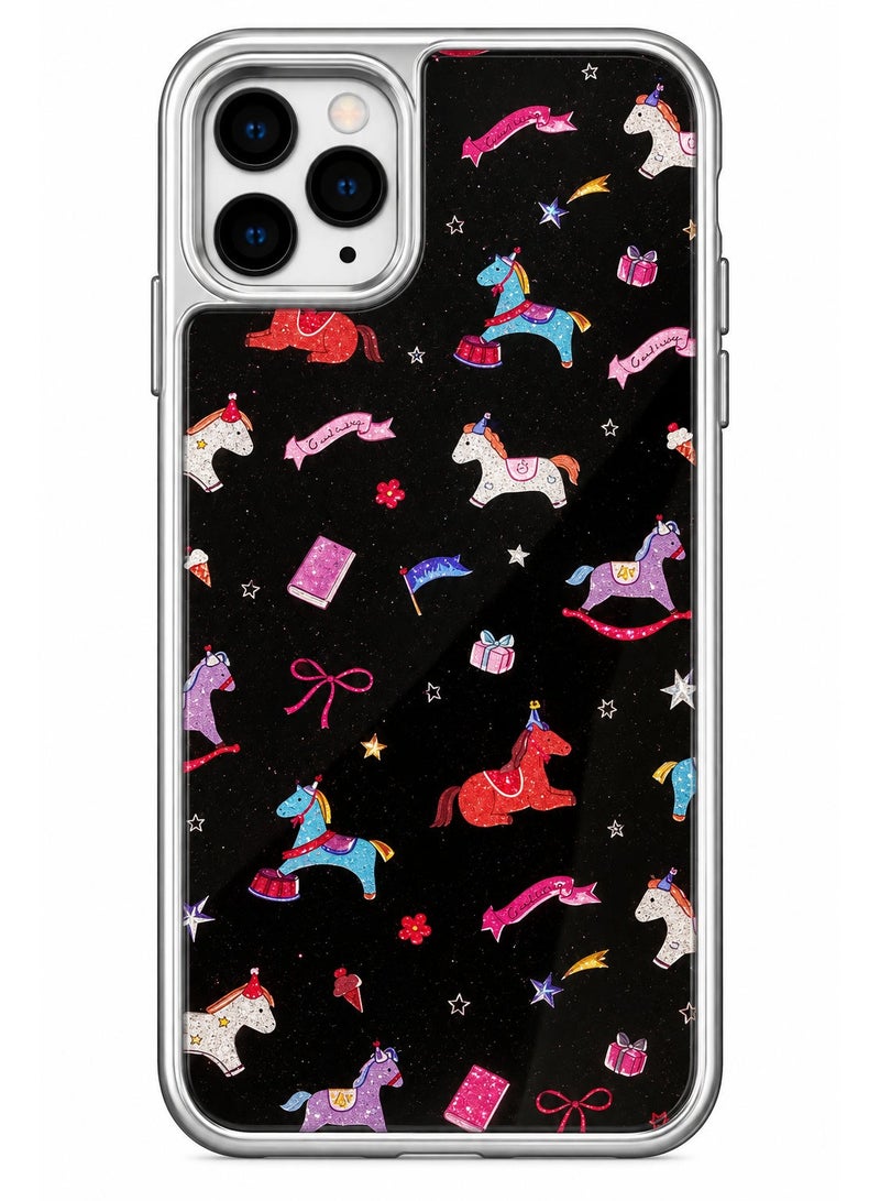 UNICORN Protective case compatible with iPhone 11 Pro Max, featuring various designs, a glossy-finish frame, and a carbon fiber-patterned back—stylish and modern protection. - Image 1