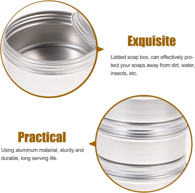 klarako 3Pcs Metal Tin Cans 100ml Round Empty Containers Soap Dish Dust- proof Soap Holders Box with Lid for Shower Bar Soap Tea Candy Silver - Image 5
