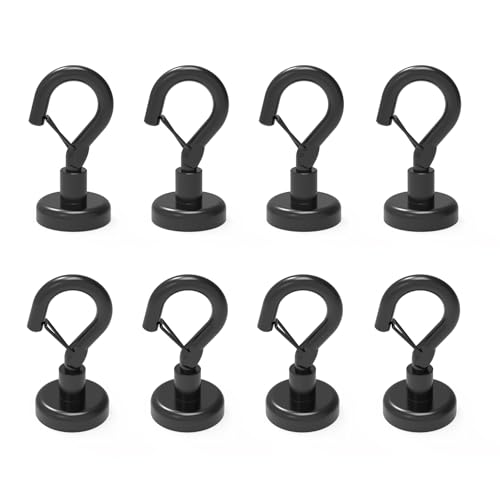 Ant Mag Black Magnetic Hooks Heavy Duty with Snap 22lbs Strong Magnet Hooks Great Hanging for Refrigerator, Cruise Cabin, Grill, Wreath,Kitchen,Office 8 Pack - Image 1
