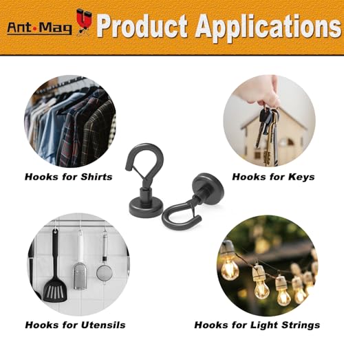 Ant Mag Black Magnetic Hooks Heavy Duty with Snap 22lbs Strong Magnet Hooks Great Hanging for Refrigerator, Cruise Cabin, Grill, Wreath,Kitchen,Office 8 Pack - Image 5