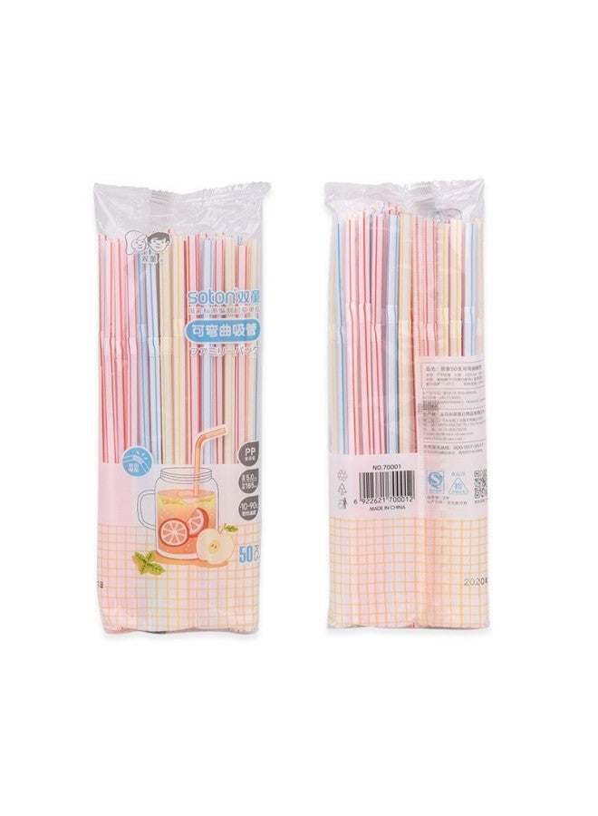 100 Color Strip Straw Short Bend Straw Drink Juice Milk Soybean Milk Plastic Disposable Straw-Color:70001- 50 Pieces X 50 Packs  - Image 1