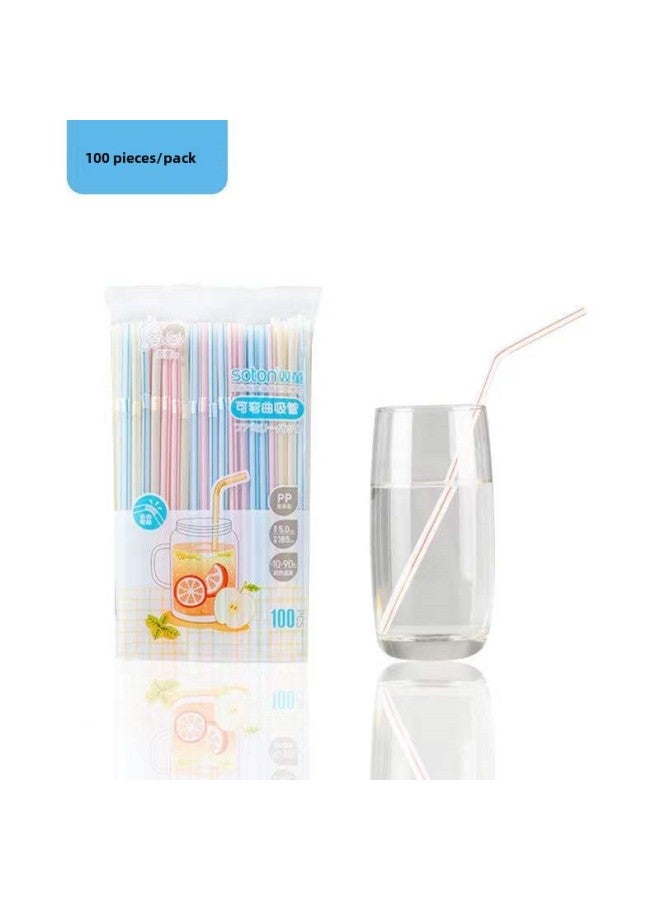 100 Color Strip Straw Short Bend Straw Drink Juice Milk Soybean Milk Plastic Disposable Straw-Color:70001- 50 Pieces X 50 Packs  - Image 4