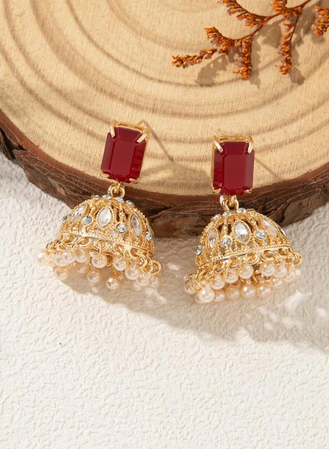 Take Two Take Two Gold Tone Jhumka Earrings with Ruby Accent