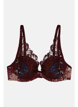 TRIUMPH Women Textured Padded Underwired Bra, Dark Maroon  - Image 1