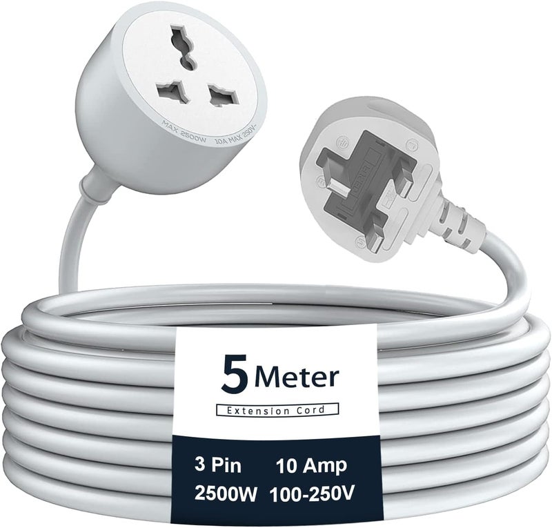 BXOE 5 Meter Extension Cord with UK Plug, 10 Amp 2500W Power Capacity Heavy-Duty Universal Socket power strip for Home Office and Outdoor Use | Durable, Tangle-Free Cable 100-250V Voltage Support - Image 1