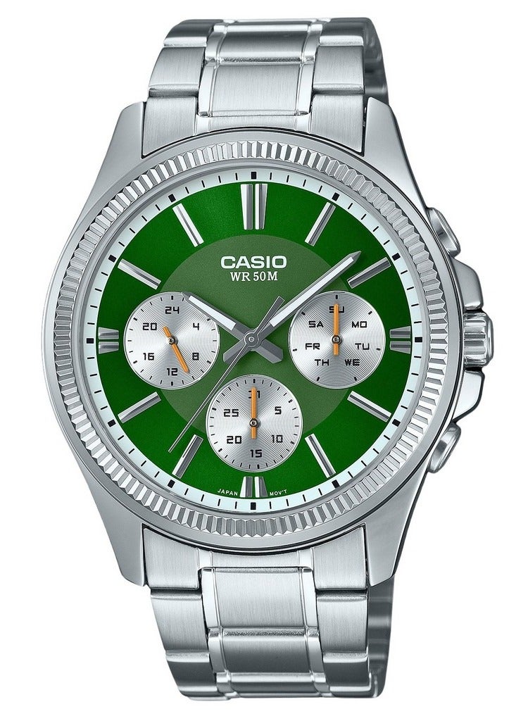 كاسيو ساعة كاسيو انتيسر انالوج بعقارب ستانلس ستيل ومينا خضراء كوارتز MTP-1375D-3 للرجال - Image 1