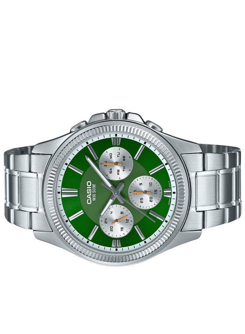 كاسيو ساعة كاسيو انتيسر انالوج بعقارب ستانلس ستيل ومينا خضراء كوارتز MTP-1375D-3 للرجال - Image 2