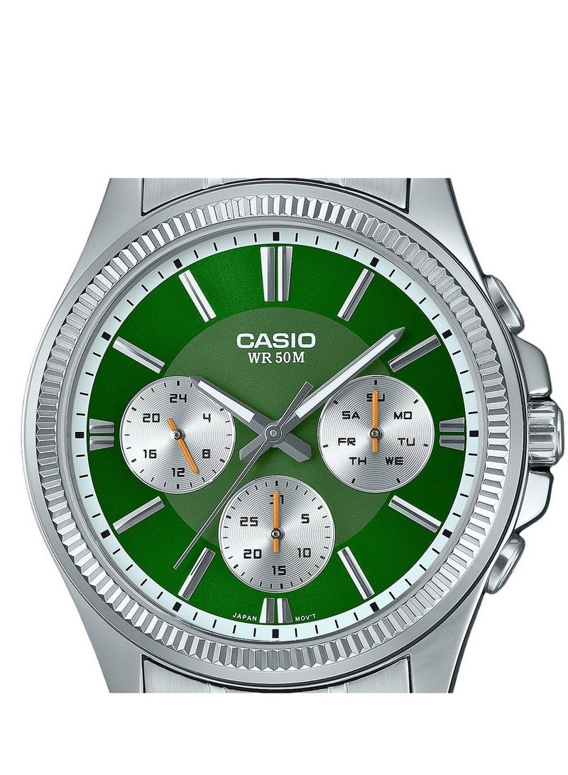 كاسيو ساعة كاسيو انتيسر انالوج بعقارب ستانلس ستيل ومينا خضراء كوارتز MTP-1375D-3 للرجال - Image 3