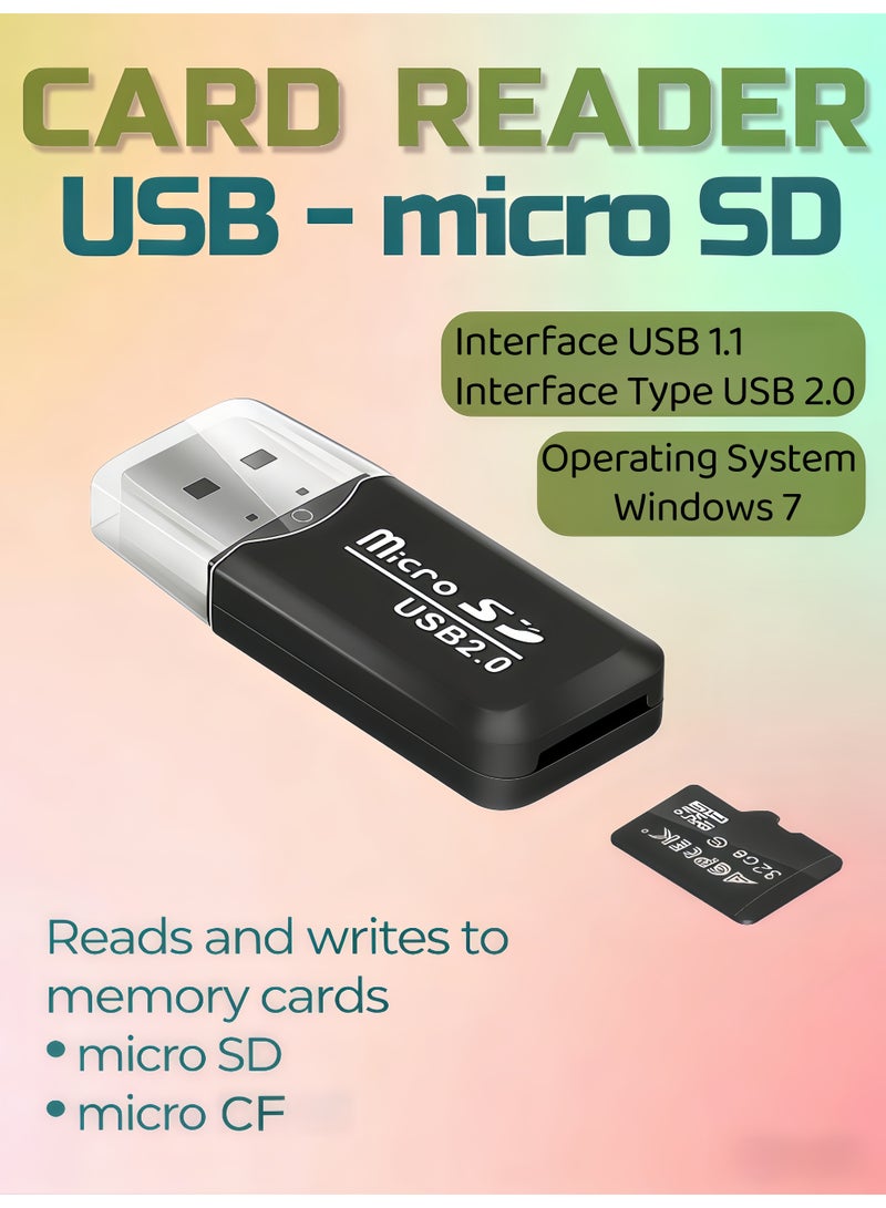 XiuWoo Card Reader,USB 2.0 Micro SD TF Card Reader,T-High Speed Portable Flash,Micro SD Card Reader, 2-in-1 SD Card Reader to USB Adapter, Memory Card Reader,for TF Micro SD SD,for Windows 7 Laptop(Black) - Image 1