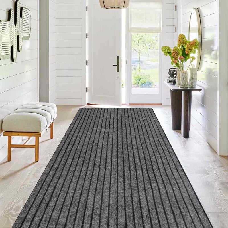 PENFHF Runner Rug 2 ft x6 ft, Outdoor/Indoor Rug with Rubber Backing Non Slip for Hallway, Kitchen, Patio, Laundry, RV, Entryway, Garage, Bathroom, Area Rug Carpet, Grey Strip, Customizablees - Image 1