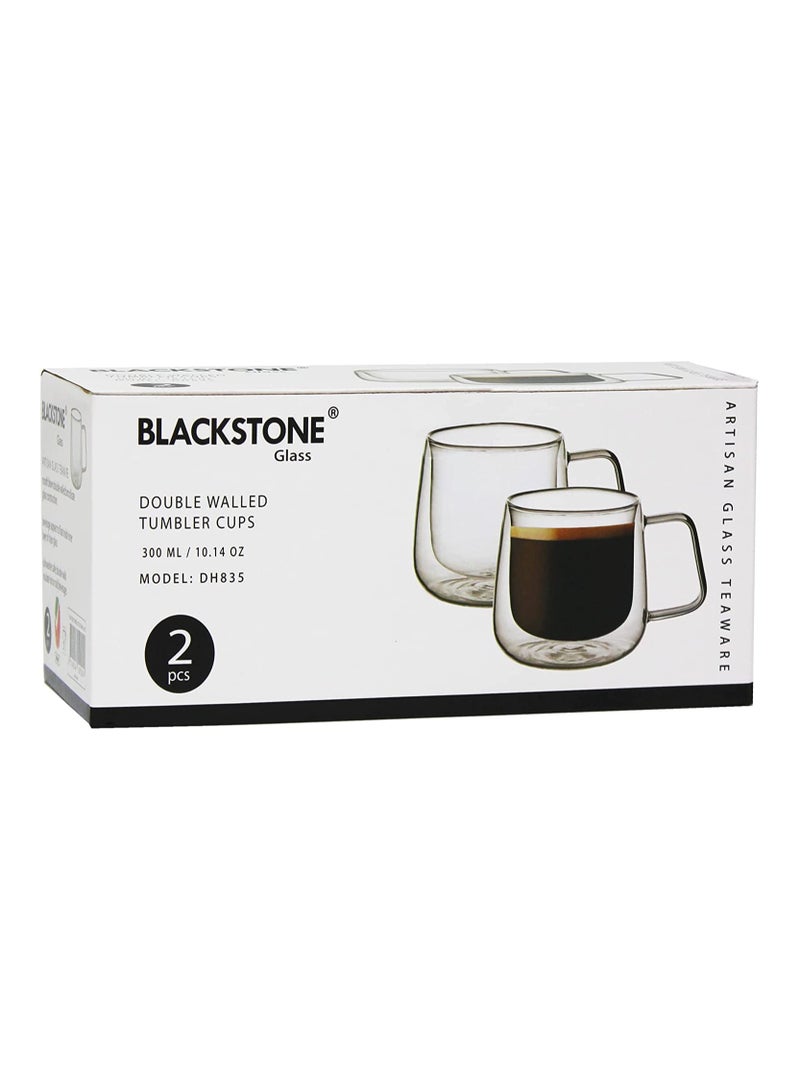 BLACKSTONE Double Wall Glass Tumbler 300ml Set of 2 Heat Resistant Borosilicate Tea Coffee Cups, Clear, DH835 - Image 3