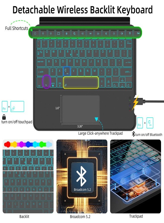 JUQITECH Trackpad Keyboard Case for Samsung Galaxy Tab S6 Lite 10.4" 2024/2022/2020, SM-P620/P625/P610/P613/P615/P619 Tablet Protector Case Kickstand with Magnetic Wireless Backlit Touchpad Keyboard - Image 5