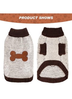 BINGPET Turtle Neck Dog Sweater - Brown Bone Pattern - Puppy Winter Warm Cloth for Small Medium Large Dogs 