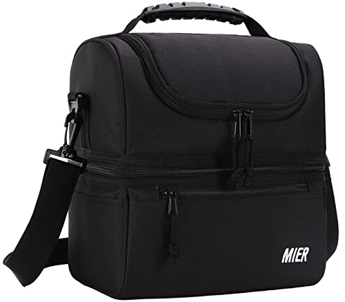 MIER Insulated Lunch Box Insulated Cool Tote Bag Lunch Kit for Men Women Double Deck Cooler Black L