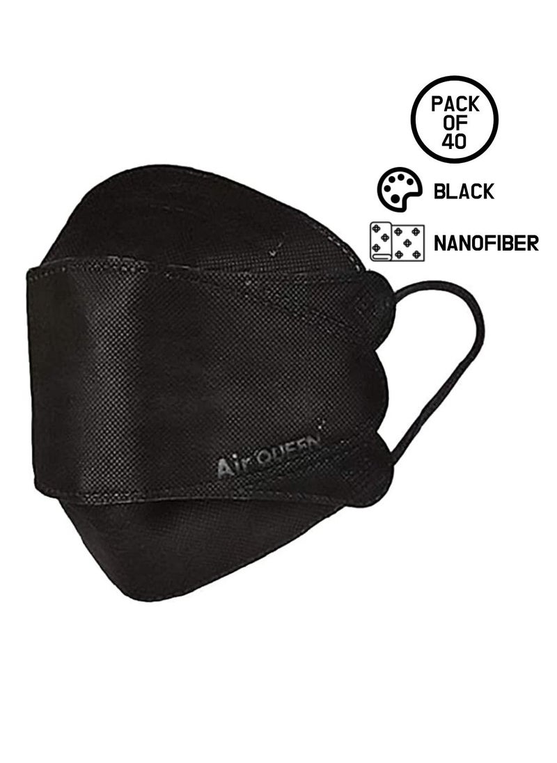 Air QUEEN Pack Of 40 Pieces Nanofiber Filter Face Mask For Adults Face Mask Black  - Image 1
