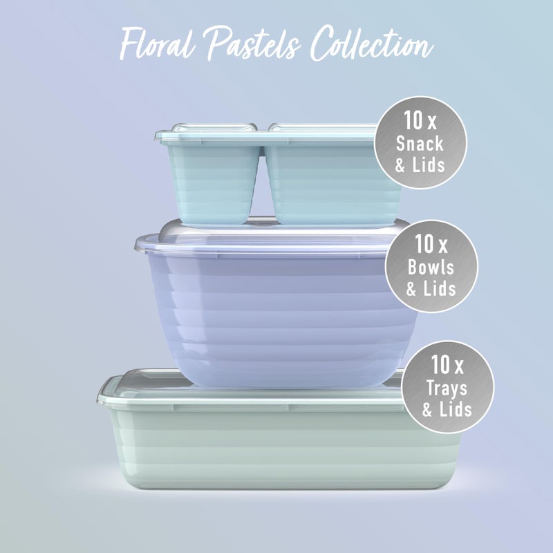 Bentgo Prep 60-Piece Variety Meal Prep Kit - Reusable Food Containers 1-Compartment Trays  Prep Bowls  & Snack Boxes for Healthy Eating - Microwave  Freezer  & Dishwasher Safe (Floral Pastels) - Image 4