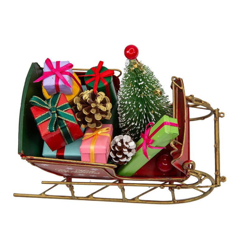 Berfutall-Red Santa Sleigh Christmas Decor for Table Top Holiday Home Decorations Decoration with Rustic Charm (G) - Image 4