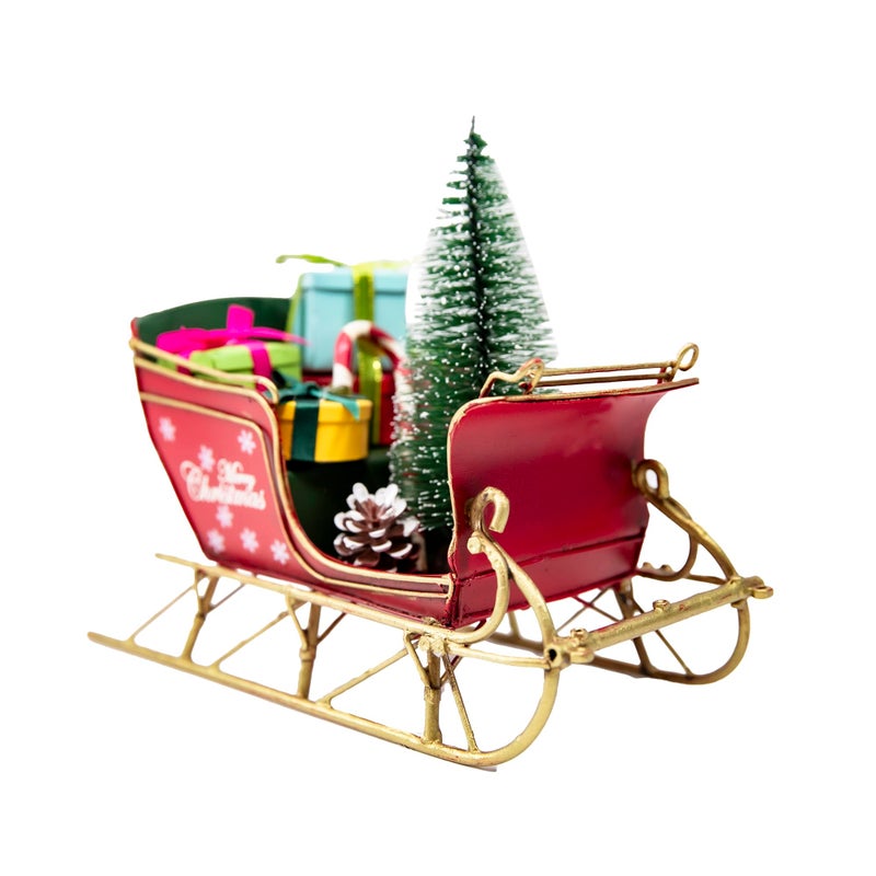 Berfutall-Red Santa Sleigh Christmas Decor for Table Top Holiday Home Decorations Decoration with Rustic Charm (G) - Image 1