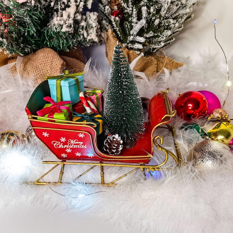 Berfutall-Red Santa Sleigh Christmas Decor for Table Top Holiday Home Decorations Decoration with Rustic Charm (G) - Image 2